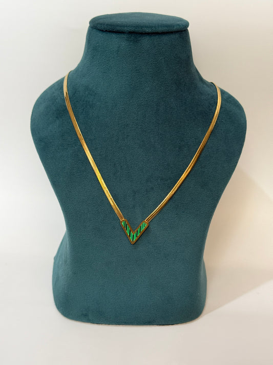 The Cleo Malachite Chevron Necklace
